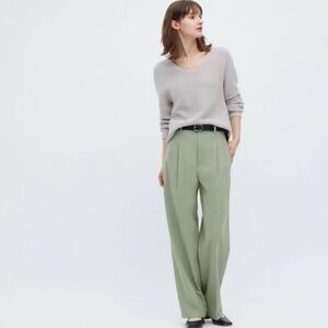Uniqlo Pants Womens Pleated Wide Leg High Rise Trousers S Sage Green